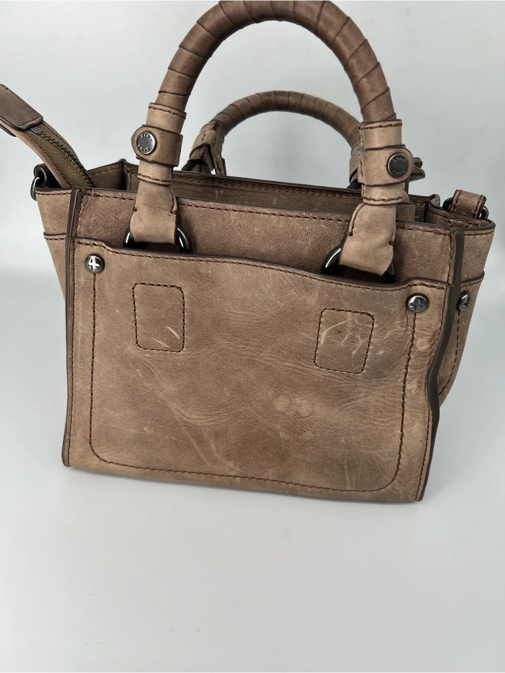 Frye Taupe Distressed Leather Mini Satchel